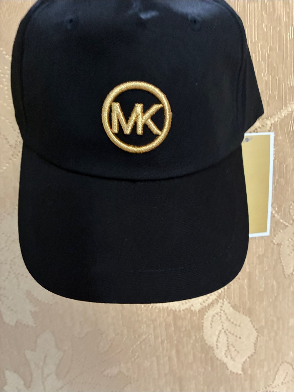 Michael Kors Black Baseball Cap with Gold MK Emblem